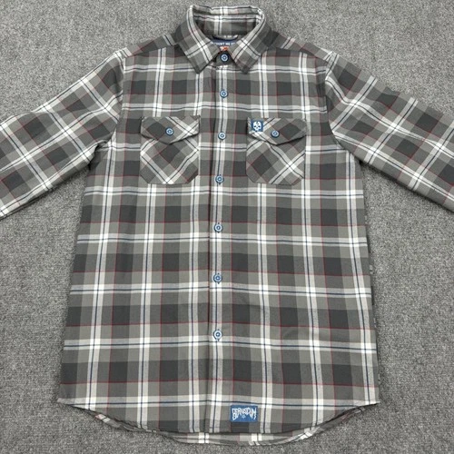 Born Scum Count Me Out Flannel Shirt Mens Small Gray Plaid Long Sleeve image 5