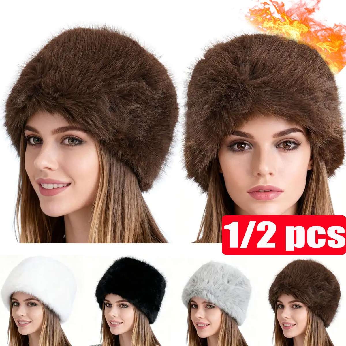 Women's Fuzzy Bucket Hat Russian Winter Fluffy Furry Plush Faux
