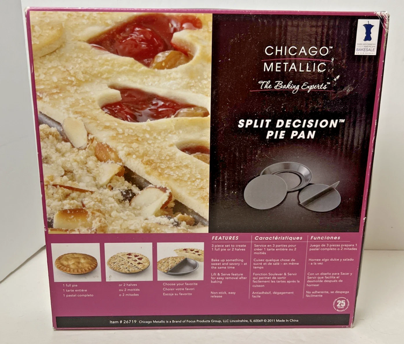 NEW Split Decision 9" Pie Pan Chicago Metallic Professional Non-Stick 2 Halves