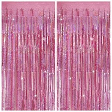 Tinsel Curtain Birthday Party Decorationss Glitter Foil Fringe 2 Pack Pink