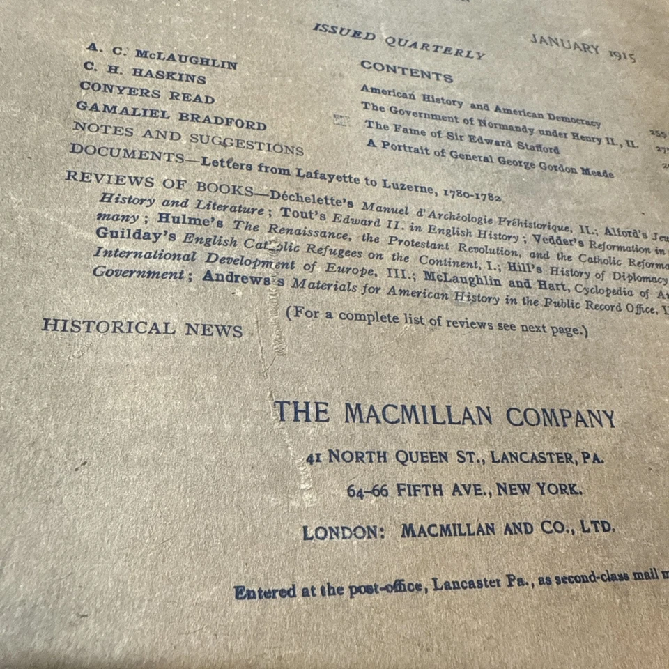 THE AMERICAN HISTORICAL REVIEW | 1915 Vol. XX No.2, The Macmillan Company - Image 4 of 4