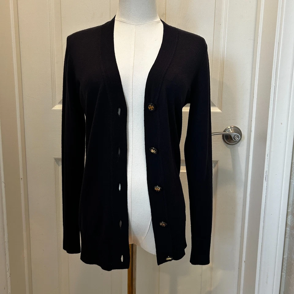 Cárdigan TORY BURCH Azul Marino Cuello en V con Logo Botones en Mujer Talla XS Foto 2 de 4