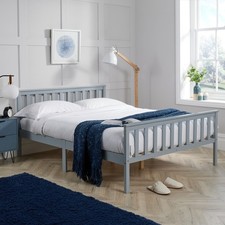 Grey Small Double Bed 4ft Pine Wooden Bedroom High End Slatted Base Painted