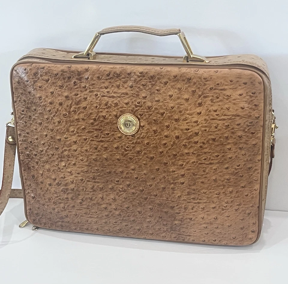 Maletín de viaje de negocios de cuero avestruz Carolina Herrera de colección Foto 4 de 4