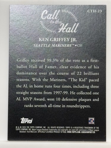 2025 Topps Serie 1 Baseball Ken Griffey Jr. Call To The Hall CTH-23 Mariners - Bild 2 von 2
