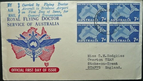 AUSTRALIA ROYAL FLYING DOCTOR 21 AUG 1957 FIRST DAY COVER TO BRISBANE AIRPORT
