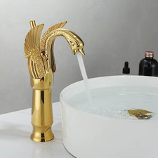Golden Basin Faucet Deck Mount Sink Short Faucets Swan Shape Single Handle Sink