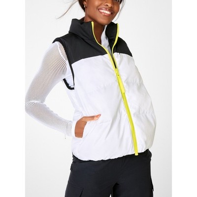 Fabletics Kristen Reversible Puffer Vest Black White Neon Yellow Zip Womens XL