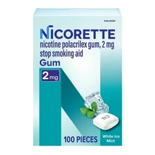 Nicorette Nicotine Gum 2mg Each, WHITE ICE MINT 100 pieces Exp 2027+