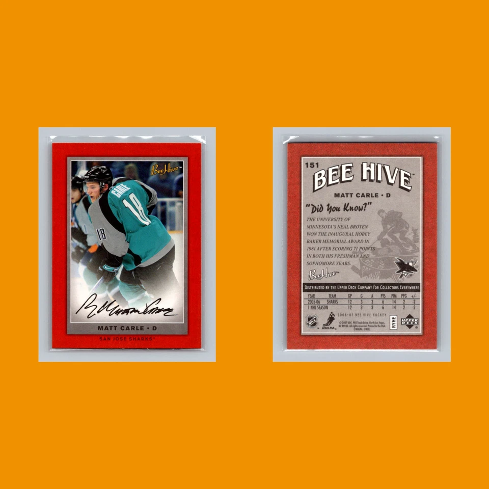 Matt Carle Rookie #151 2006-07 Upper Deck Beehive Red Facsimile Signatures Card - Image 3 of 3