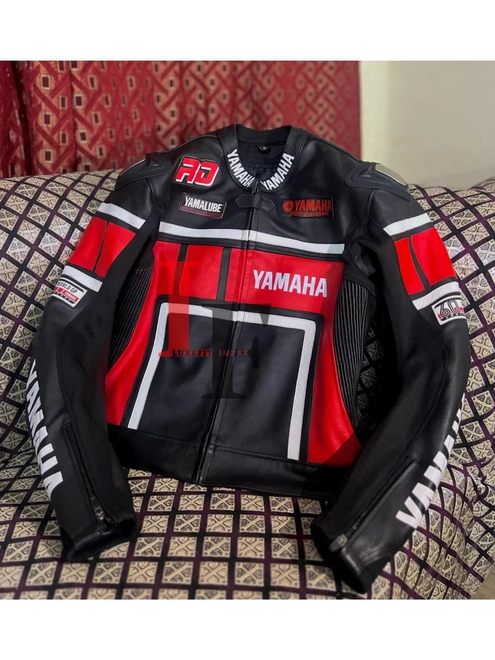 New Mens Yamaha Motorbike Racing Leather Jacket Motorcycle Biker Riding Jacket - Image 3 of 4