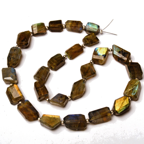 Natural Rainbow Fire Labradorite 10 to 13 mm Size Faceted Nugget Shape Beads 14" - Picture 5 of 7
