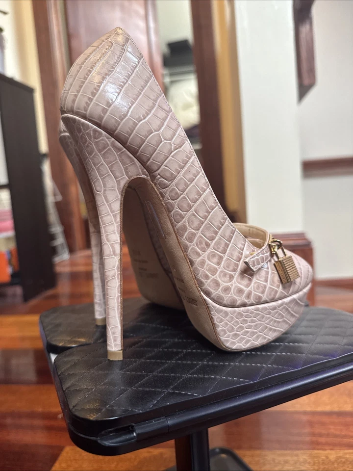 Estillettos de cocodrilo desnudo para mujer Jimmy Choo con acento de bloqueo Foto 4 de 4