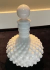 Vintage Hobnail White Milk Glass Perfume Bottle W/ Stopper 6" Cologne Decanter