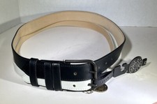 NWT Streets Ahead Los Angeles Double Belt Black White Leather M Dark Buckle USA