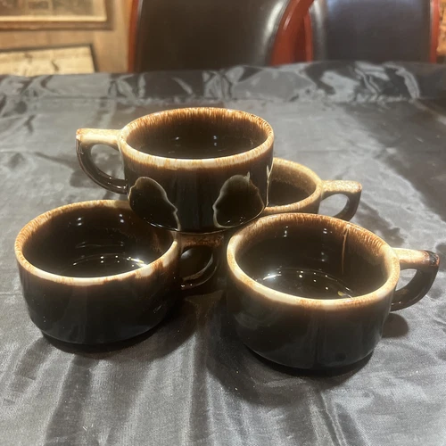 Lot of (4) Pfaltzgraff Coffee Cups - Mugs - Gourmet Brown Drip Glaze Stoneware
