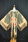 Classic Beige Hippie Peacock Duster Kimono Fringe Jacket Burnout Coat Velvet XL