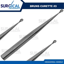 Bruns Curette #3 Straight, Hexagonal Handle, 9" (22.9cm) Stainless German Grade