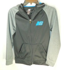 Boys New Balance Hoodie Black  Gray w/Blue Accents Zip Front Size 10-12