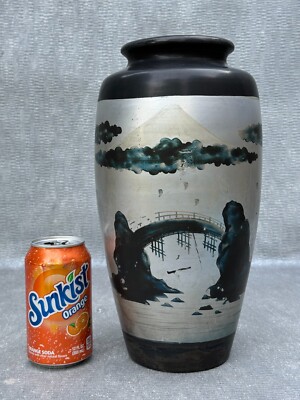 【峰雲】花瓶 日本製 Japanese Antique Vintage Vase Vintage Mount Fuji Japan Vase Asian Japanese Art Silver Aluminum