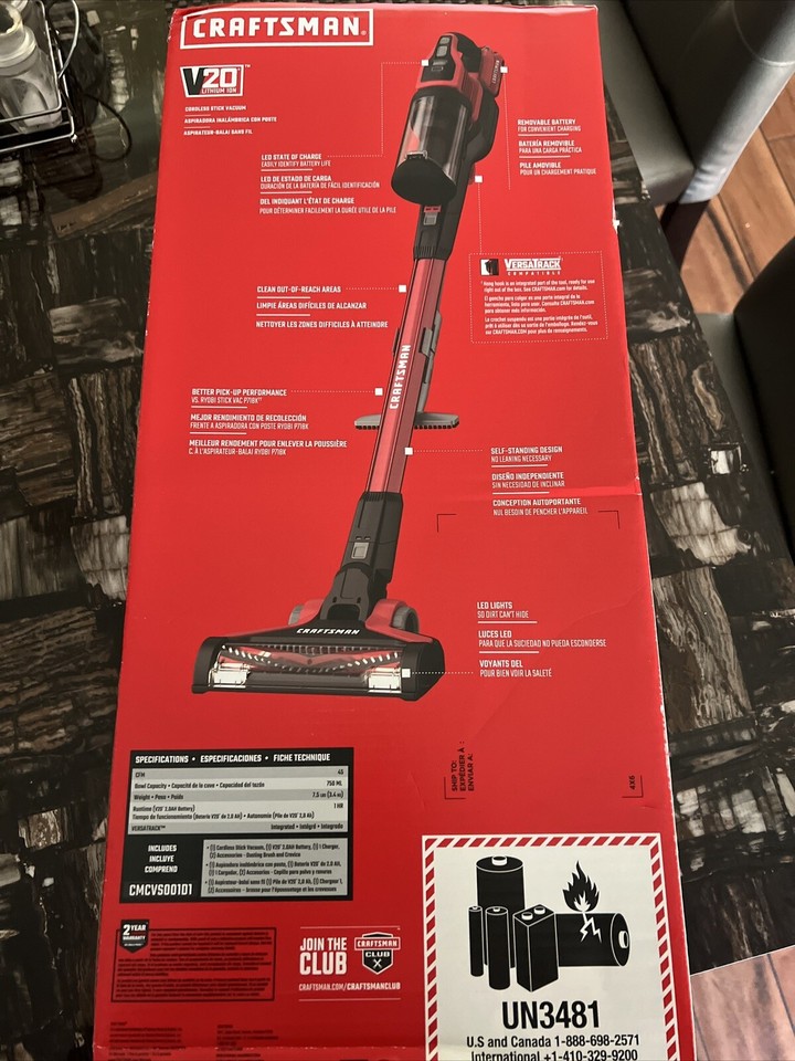 CRAFTSMAN V20 Cordless Stick Vacuum Kit, Removable Battery Included