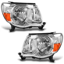 Headlights Assembly For 2005-2011 Toyota Tacoma Chrome Housing Amber Headlamps