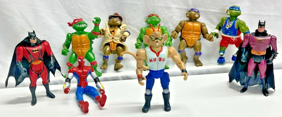 *VTG* 1980s- 1990s Action Figure 9 Piece Lot TMNT Batman Spider-Man Biker Mice - Image 2 of 4