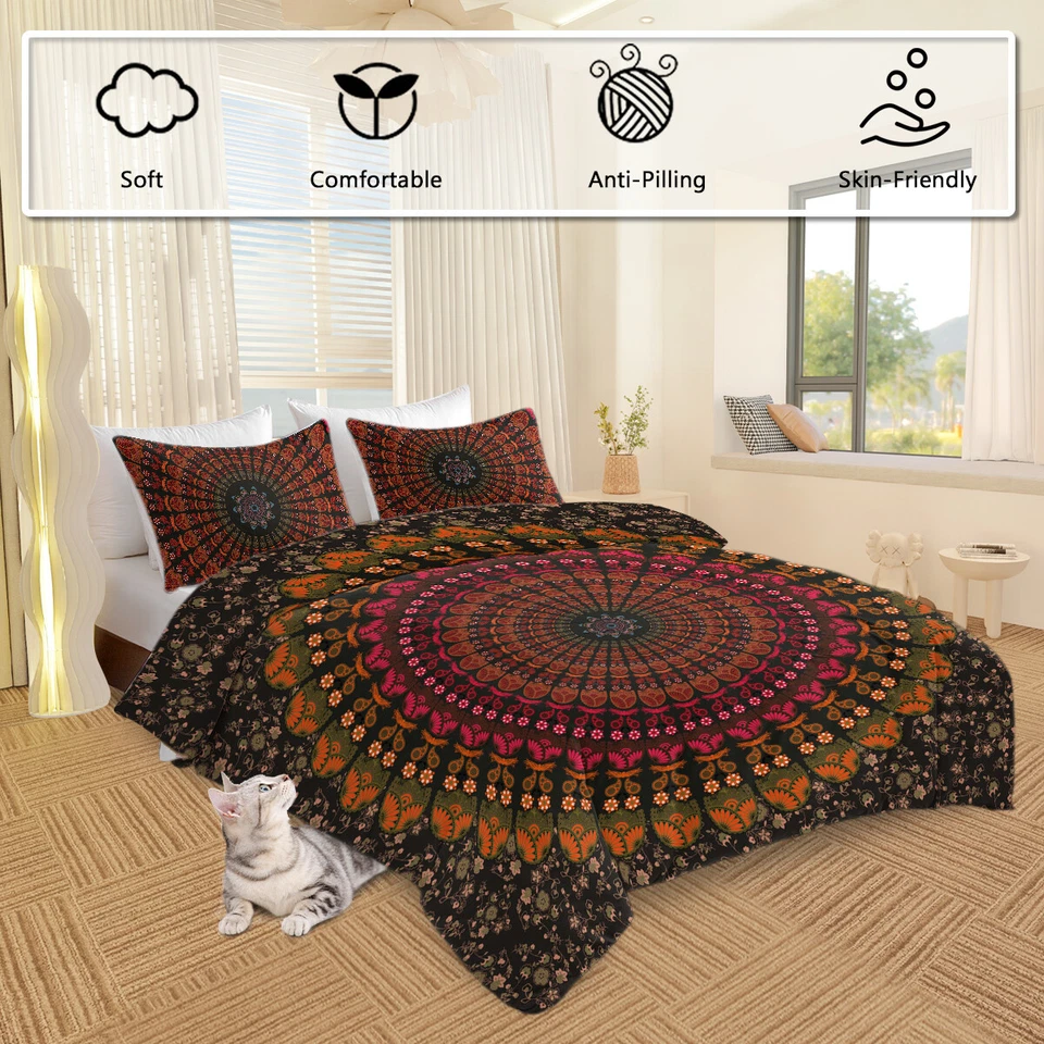 3pcs Bohemian Duvet Cover Set Twin Paisley Mandala 1 Duvet Cover 2 Pillowcases - Image 3 of 4