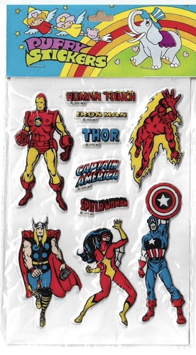 Vintage 1979 DC Comic Super Heroes Puffy Stickers Captain America, Thor, Ironman