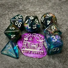 Sage's Shards -Tur/Cola/Grn Glitter Polyhedral Dice Set RGP DnD Dungeons Dragons