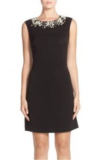  ELIZA J EMBELLISHED CREPE BLACK SHEATH DRESS sz  8