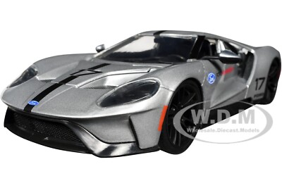 2017 FORD GT #17 SILVER MET. W/ BLACK STRIPES 1/24 DIECAST MODEL CAR JADA 33857
