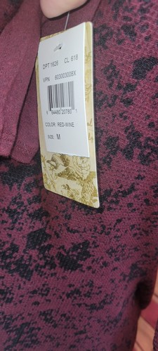 Energy World Wear SZ MEDIUM Red Wine Shirt Deep Scoop Embellished Lace Arms LS - Picture 6 of 8