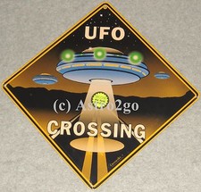 Listing image for UFO CROSSING--Crosswalks Metal 12 X 12 Aliens UFO Roswell E.T. Glow Street Sign