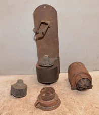 Antique tin coal mining light collectible railroad lamp vintage tool parts lot