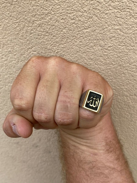 Alternate view of Mens 14k Gold Plated Solid 925 Sterling Silver Islamic Allah Muslim Arabic Ring