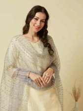 NEW Gray Designer Organza Dupatta Indian Pakistani Chunni Scarf Stole Wrap