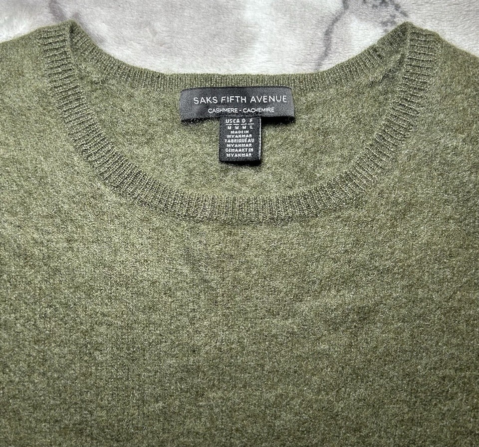 Saks Fifth Avenue Womens Medium Long Sleeve 100 Cashmere Green