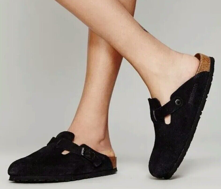 BIRKENSTOCK BOSTON SOFT FOOTBED WOMEN'S CLOGS BLACK SUEDE BIRKENSTOCK BOSTON SOFT FOOTBED WOMEN'S CLOGS BLACK SUEDE