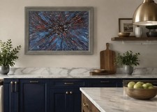 Ultra contemporary Abstract Acrylic Textured Painting on board . Blue Red Framed