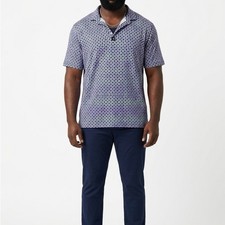 Bad Birdie Men's L Short-Sleeve Geometric Printed Performance Golf Polo Shirt