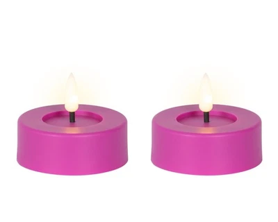 LED Teelichter mit Timerfunktion 6,5x5cm Plastik Lila / Warmweiß 2 Stück - Bild 1 von 3