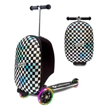 Scooter Suitcase, Foldable Scooter Luggage For Kids Ages 3-14, Checkered Graphic
