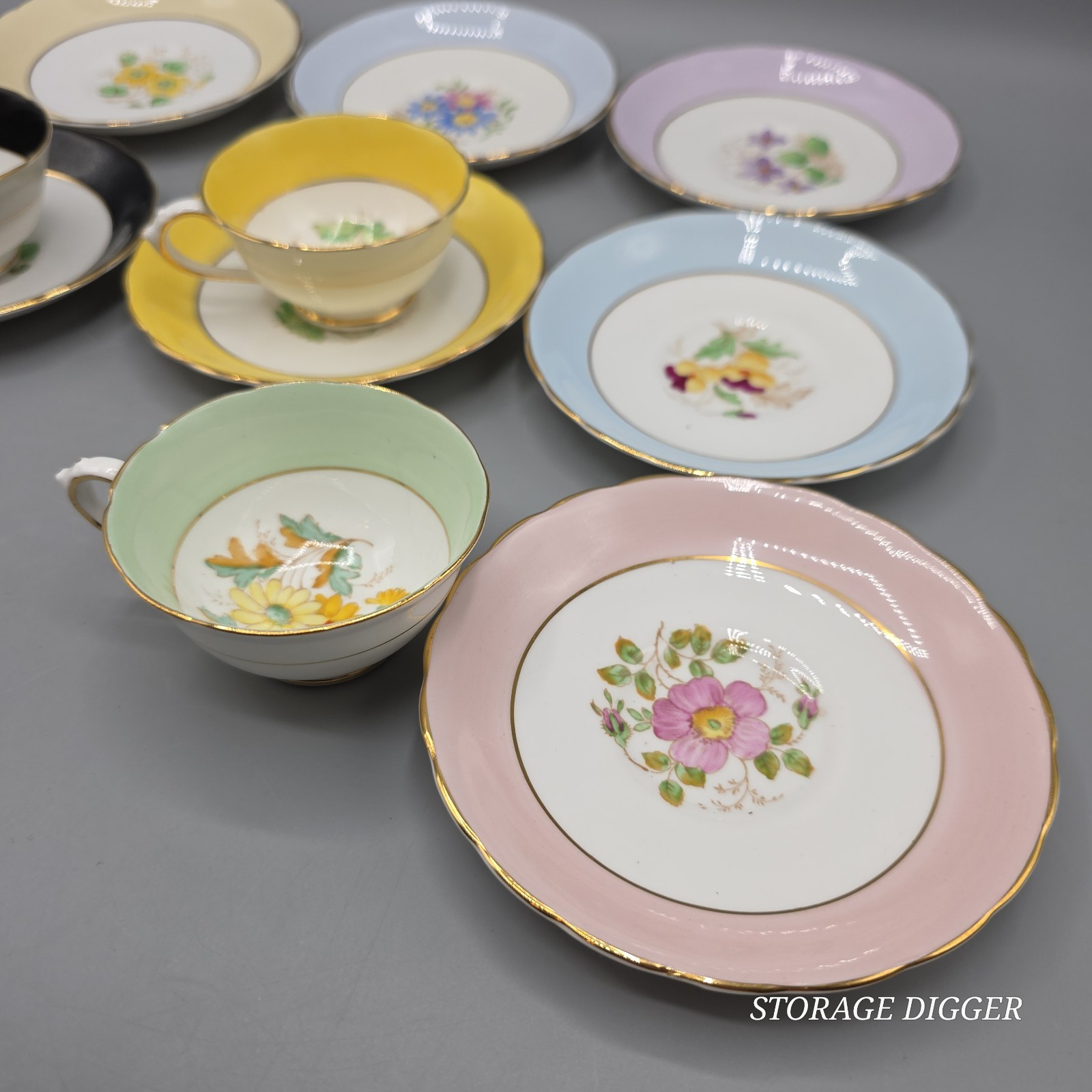 Vintage Tuscan Fine English Bone China Teacup & Saucer Multi Floral - 10 Pc