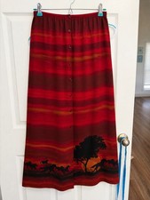 Vintage Panhandle Slim Western Horse Border Print Maxi Skirt USA Rayon Large Red