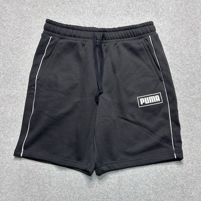 Puma Fleece Sweat Shorts Mens Medium Black 8'' Drawstring Gym Casual Athletic