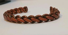 Solid Copper Braided Cuff Bracelet Heavy Interlocking Woven Open Bangle