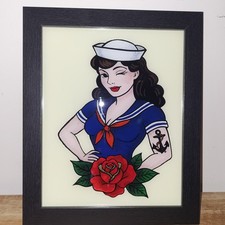 Hand Painted Retro Pinup Girl Sailor