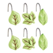 Light Green Leaves Shower Curtain Hooks S/12 Decorative Resin Rings 12 PCS