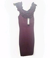 Lipsy burgundy red Bardot ruffle dress body con Christmas party on trend UK 10
